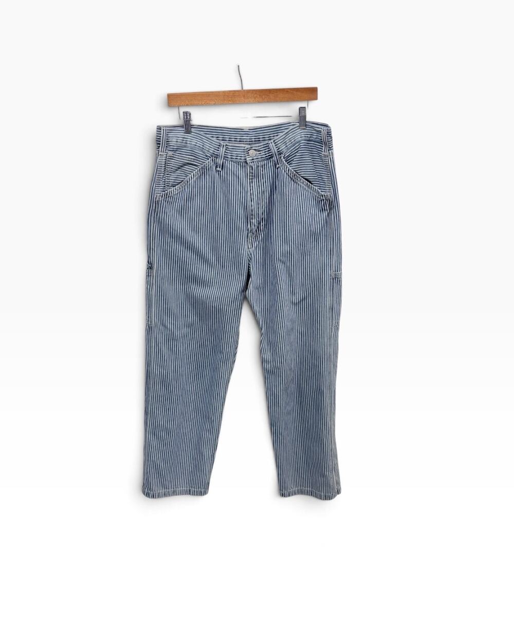 Levi's 568 Workwear Jeans Mens 34x30 Stripe Carpenter Loose Straight Blue/White